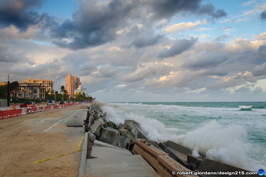 Nov 29 2012 Concrete Barriers at Dusk - A1A Flooding, Fort Lauderdale